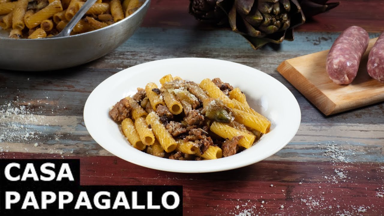 pasta con crema di carciofi e salsiccia