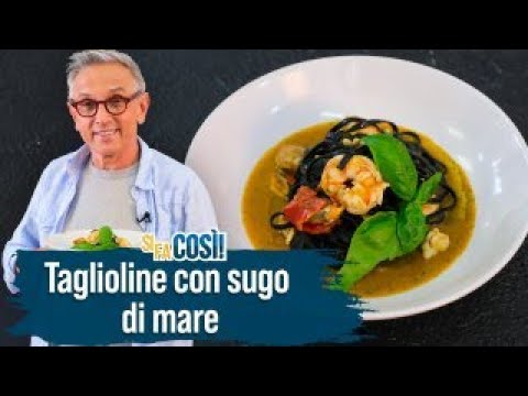spaghetti al nero di seppia con gamberi