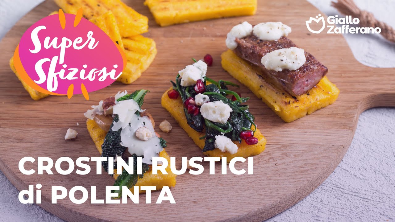 crostini di polenta con gorgonzola e speck
