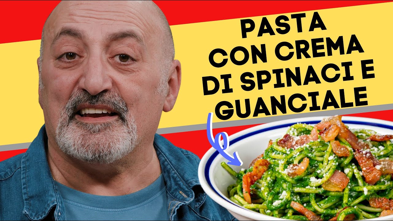 pasta con crema di spinaci e pancetta